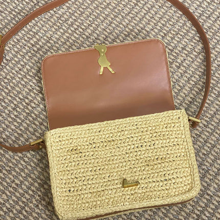SOLFERINO MEDIUM CROSSBODY BAG 23 IN BEIGE MIX BROWN RAFFIA