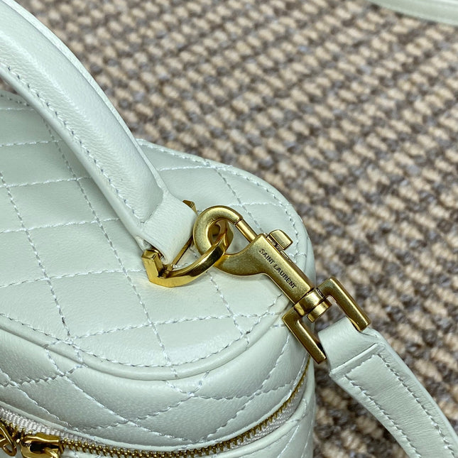 GABY MINI VANITY 18 IN IVORY WHITE LAMBSKIN GOLD HARDWARE