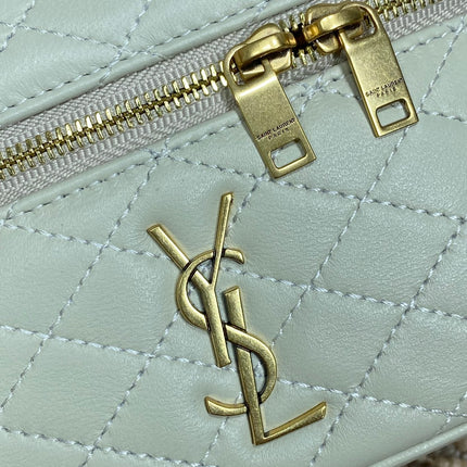 GABY MINI VANITY 18 IN IVORY WHITE LAMBSKIN GOLD HARDWARE