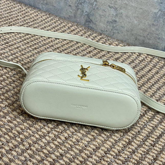 GABY MINI VANITY 18 IN IVORY WHITE LAMBSKIN GOLD HARDWARE