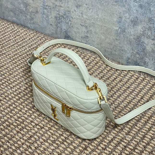 GABY MINI VANITY 18 IN IVORY WHITE LAMBSKIN GOLD HARDWARE