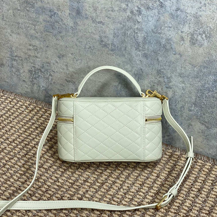 GABY MINI VANITY 18 IN IVORY WHITE LAMBSKIN GOLD HARDWARE
