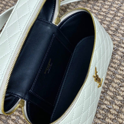 GABY MINI VANITY 18 IN IVORY WHITE LAMBSKIN GOLD HARDWARE
