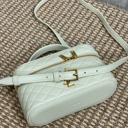 GABY MINI VANITY 18 IN IVORY WHITE LAMBSKIN GOLD HARDWARE