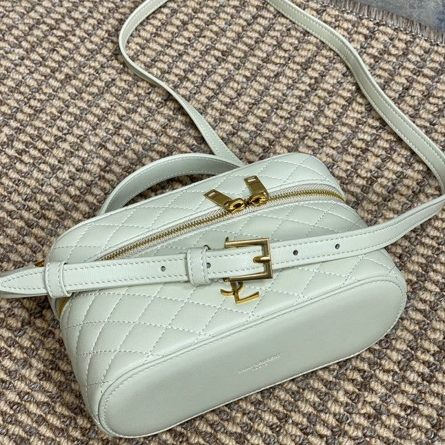 GABY MINI VANITY 18 IN IVORY WHITE LAMBSKIN GOLD HARDWARE