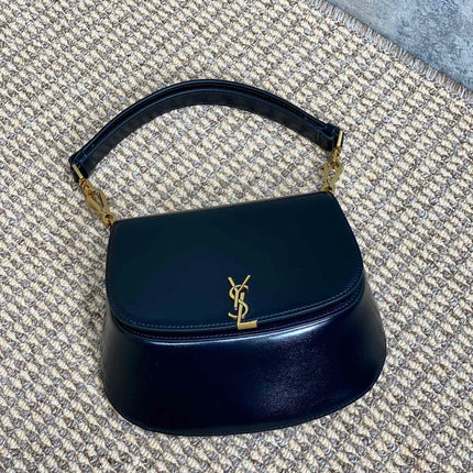 VOLTAIRE TOP HANDLE IN BOX 21 IN BLACK CALFSKIN GOLD HARDWARE
