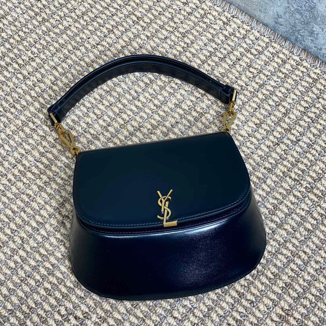VOLTAIRE TOP HANDLE IN BOX 21 IN BLACK CALFSKIN GOLD HARDWARE