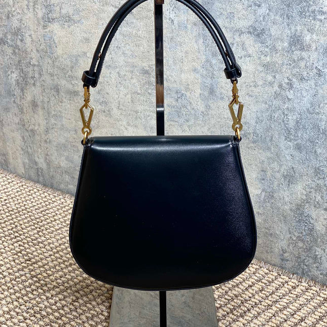 VOLTAIRE TOP HANDLE IN BOX 21 IN BLACK CALFSKIN GOLD HARDWARE