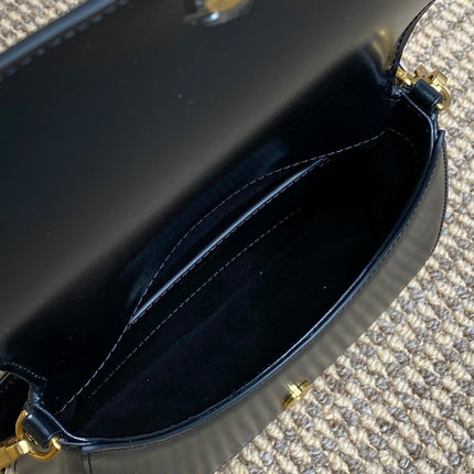 VOLTAIRE TOP HANDLE IN BOX 21 IN BLACK CALFSKIN GOLD HARDWARE