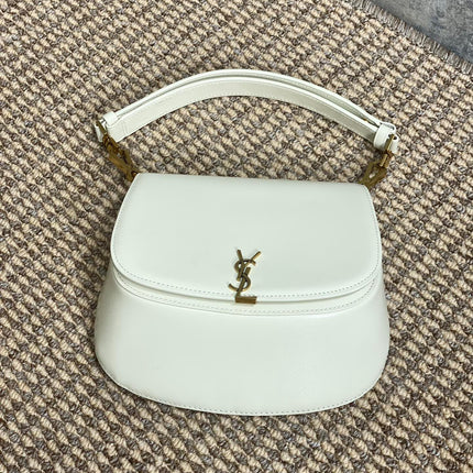 VOLTAIRE TOP HANDLE IN BOX 21 IN WHITE CALFSKIN GOLD HARDWARE