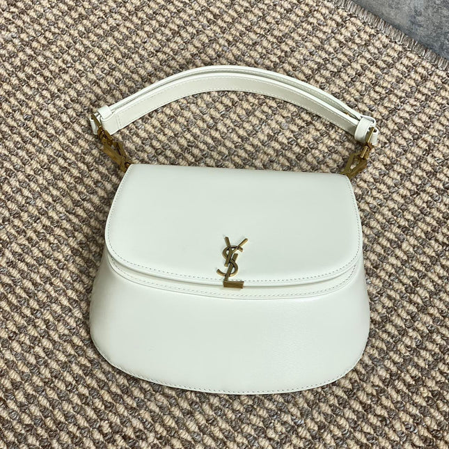 VOLTAIRE TOP HANDLE IN BOX 21 IN WHITE CALFSKIN GOLD HARDWARE