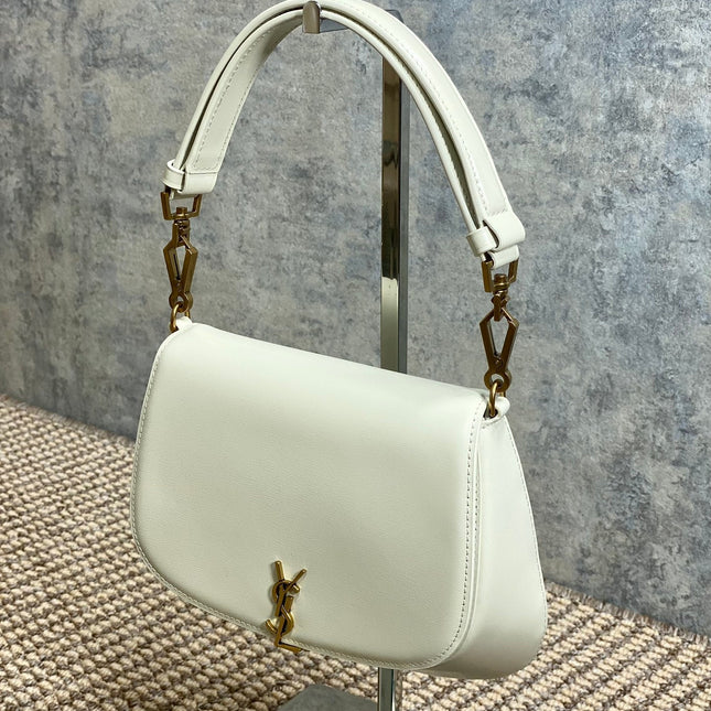 VOLTAIRE TOP HANDLE IN BOX 21 IN WHITE CALFSKIN GOLD HARDWARE