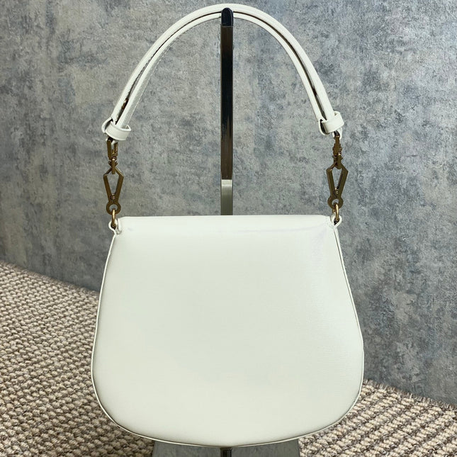 VOLTAIRE TOP HANDLE IN BOX 21 IN WHITE CALFSKIN GOLD HARDWARE