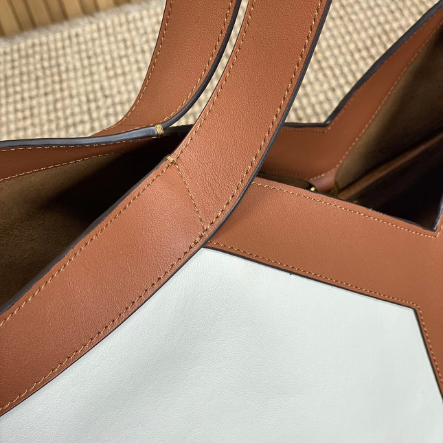 Y TOTE BAG 39 IN TAWNY BROWN MIX WHITE CALFSKIN