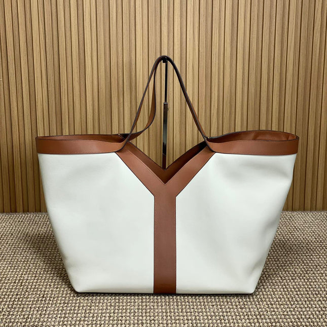 Y TOTE BAG 39 IN TAWNY BROWN MIX WHITE CALFSKIN