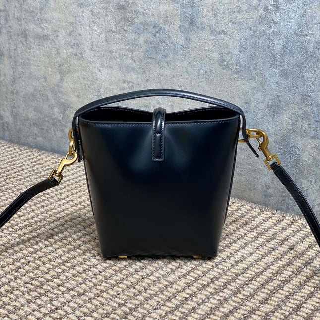 LE 37 MINI BUCKET BAG 15 IN BLACK CALFSKIN GOLD HARDWARE