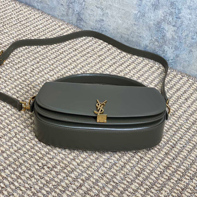 VOLTAIRE HALF-MOON SHOULDER BAG 24 IN DARK GREEN CALFSKIN GOLD METALLIC