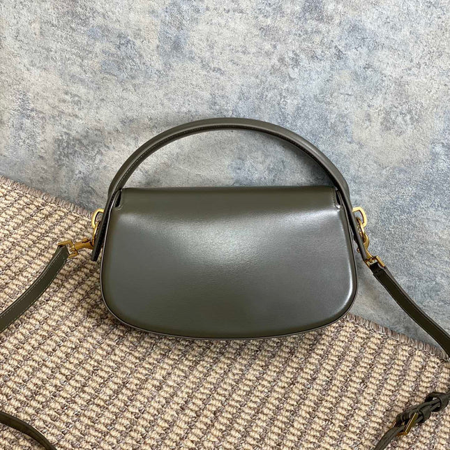 VOLTAIRE HALF-MOON SHOULDER BAG 24 IN DARK GREEN CALFSKIN GOLD METALLIC