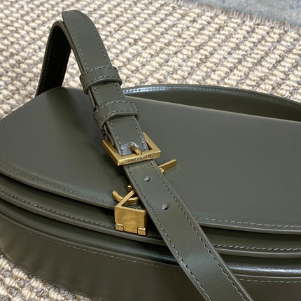 VOLTAIRE HALF-MOON SHOULDER BAG 24 IN DARK GREEN CALFSKIN GOLD METALLIC