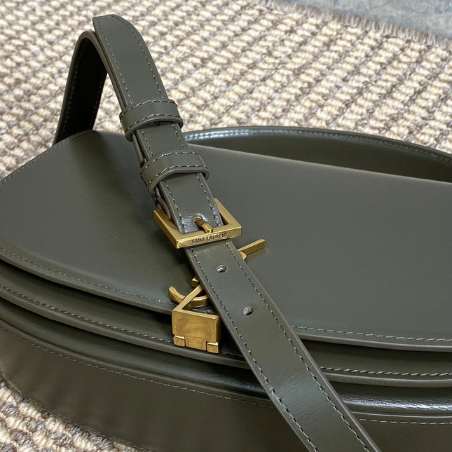VOLTAIRE HALF-MOON SHOULDER BAG 24 IN DARK GREEN CALFSKIN GOLD METALLIC