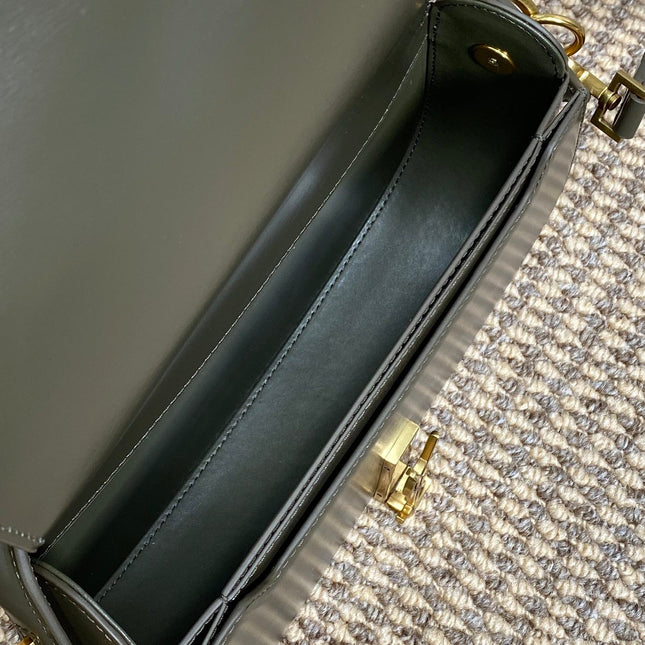 VOLTAIRE HALF-MOON SHOULDER BAG 24 IN DARK GREEN CALFSKIN GOLD METALLIC