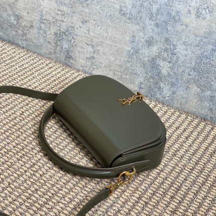 VOLTAIRE HALF-MOON SHOULDER BAG 24 IN DARK GREEN CALFSKIN GOLD METALLIC