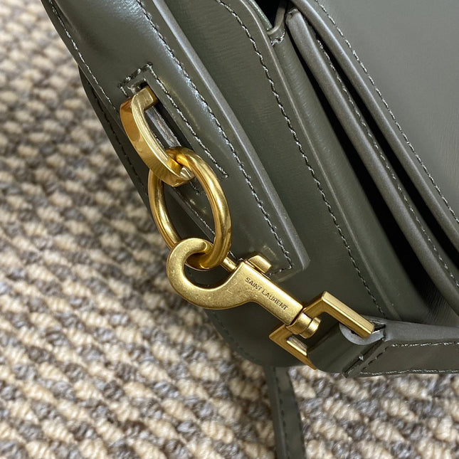 VOLTAIRE HALF-MOON SHOULDER BAG 24 IN DARK GREEN CALFSKIN GOLD METALLIC