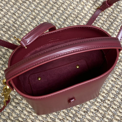 LE 37 MINI BUCKET BAG 15 IN BURGUNDY RED CALFSKIN GOLD HARDWARE