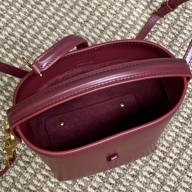 LE 37 MINI BUCKET BAG 15 IN BURGUNDY RED CALFSKIN GOLD HARDWARE