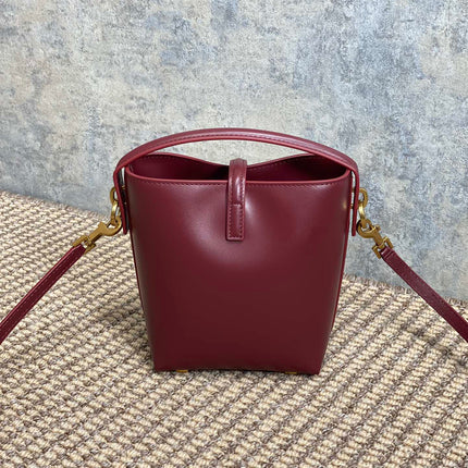 LE 37 MINI BUCKET BAG 15 IN BURGUNDY RED CALFSKIN GOLD HARDWARE