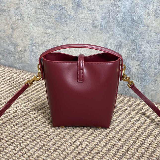 LE 37 MINI BUCKET BAG 15 IN BURGUNDY RED CALFSKIN GOLD HARDWARE