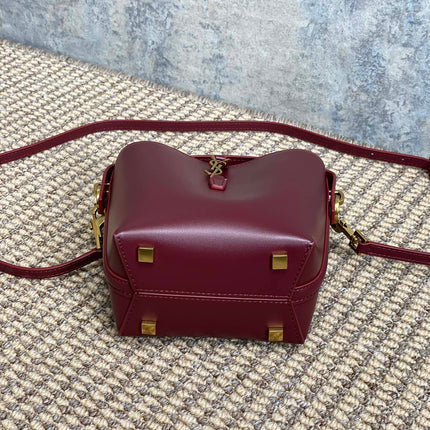 LE 37 MINI BUCKET BAG 15 IN BURGUNDY RED CALFSKIN GOLD HARDWARE