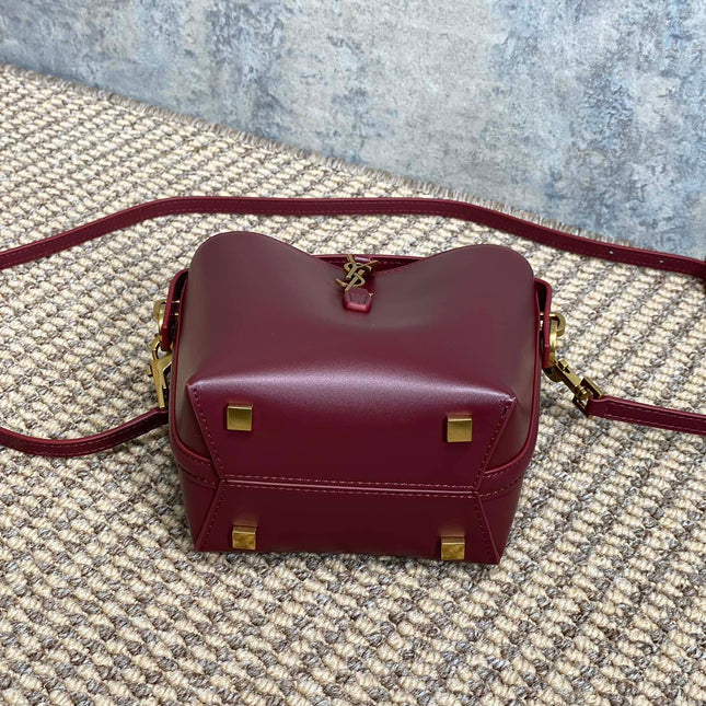 LE 37 MINI BUCKET BAG 15 IN BURGUNDY RED CALFSKIN GOLD HARDWARE