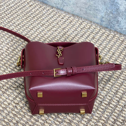 LE 37 MINI BUCKET BAG 15 IN BURGUNDY RED CALFSKIN GOLD HARDWARE