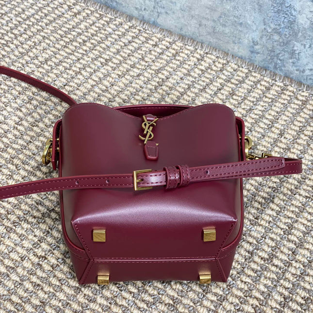 LE 37 MINI BUCKET BAG 15 IN BURGUNDY RED CALFSKIN GOLD HARDWARE