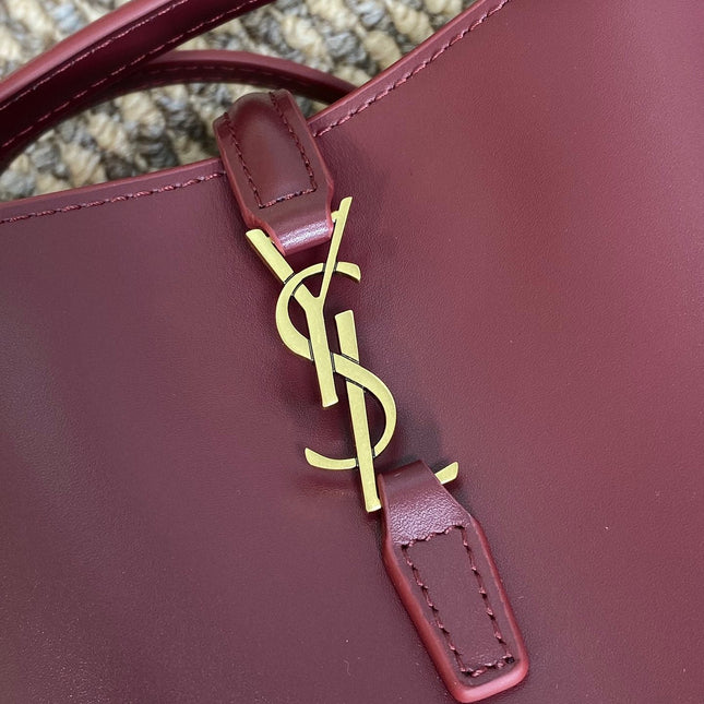 LE 37 MINI BUCKET BAG 15 IN BURGUNDY RED CALFSKIN GOLD HARDWARE