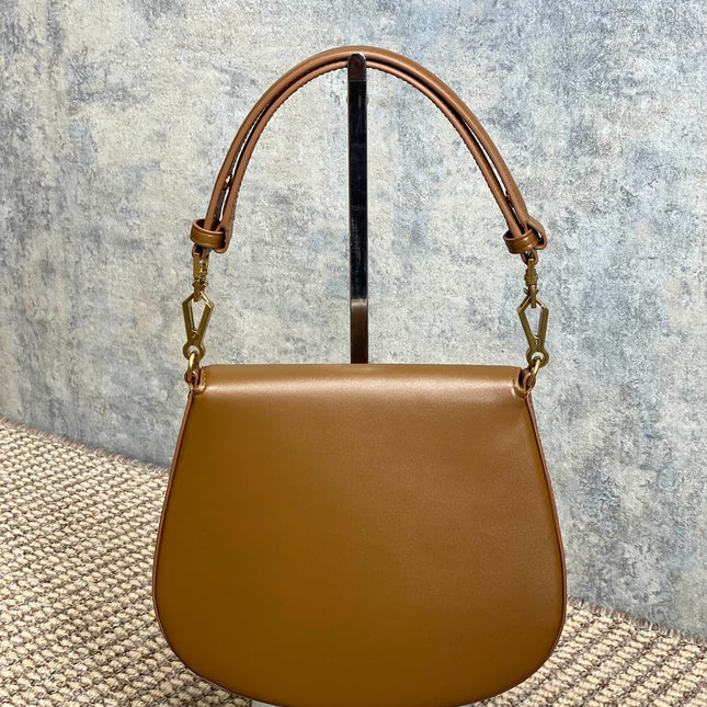 VOLTAIRE TOP HANDLE IN BOX 21 IN TAWNY BROWN CALFSKIN GOLD HARDWARE