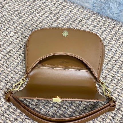 VOLTAIRE TOP HANDLE IN BOX 21 IN TAWNY BROWN CALFSKIN GOLD HARDWARE