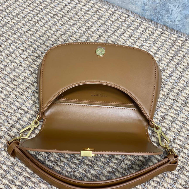 VOLTAIRE TOP HANDLE IN BOX 21 IN TAWNY BROWN CALFSKIN GOLD HARDWARE