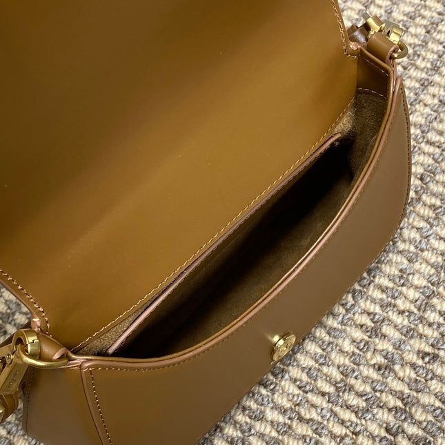 VOLTAIRE TOP HANDLE IN BOX 21 IN TAWNY BROWN CALFSKIN GOLD HARDWARE