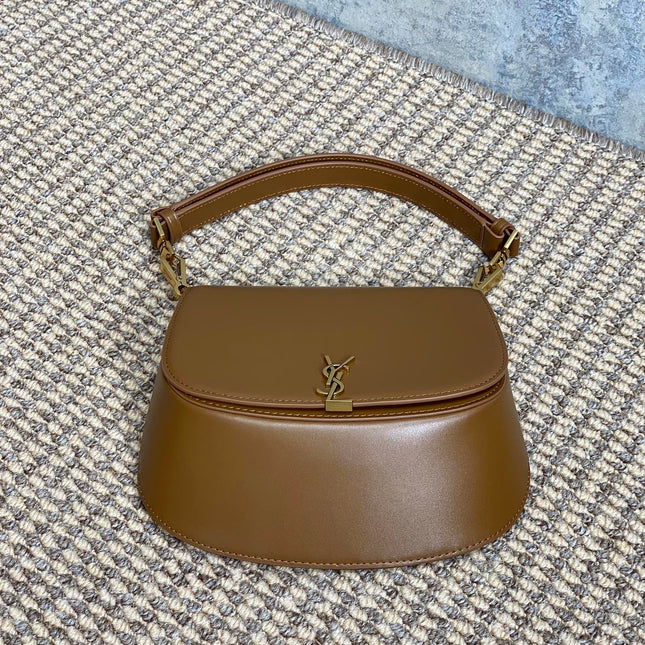 VOLTAIRE TOP HANDLE IN BOX 21 IN TAWNY BROWN CALFSKIN GOLD HARDWARE