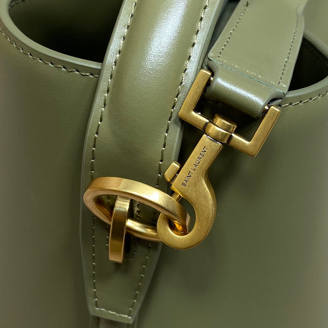 LE 37 MEDIUM BUCKET BAG 25 IN AVOCADO GREEN CALFSKIN GOLD HARDWARE