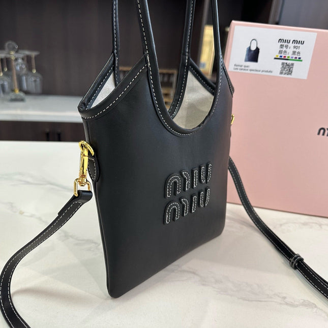 IVY MINI TOTE BAG 20 IN BLACK CALFSKIN