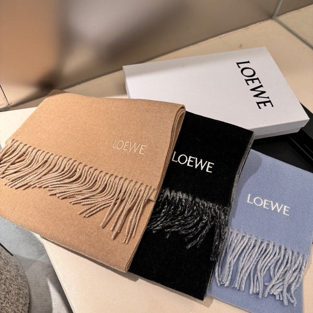 ANAGRAM DOUBLE-SIDED SCARF 182 CM IN CAMEL BEIGE WOOL AND CASHMERE 357779