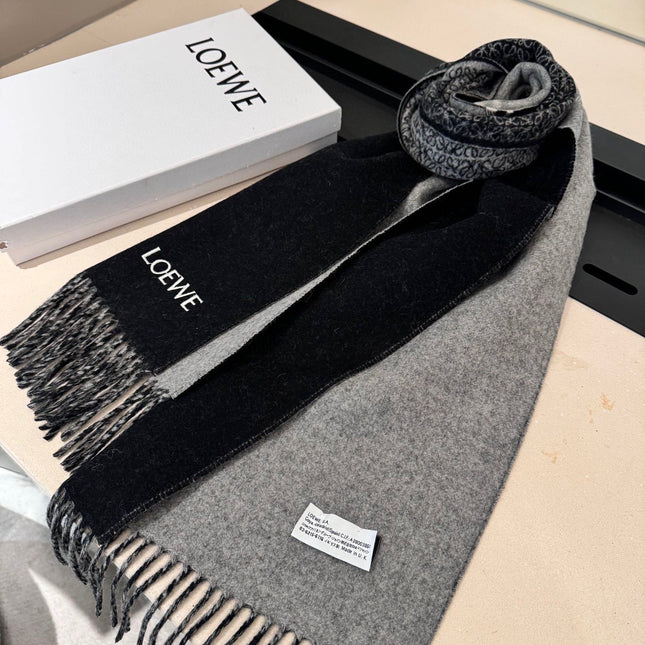 ANAGRAM DOUBLE-SIDED SCARF 182 CM IN BLACK MIX DOVE GRAY WOOL AND CASHMERE 357780