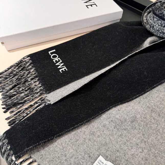 ANAGRAM DOUBLE-SIDED SCARF 182 CM IN BLACK MIX DOVE GRAY WOOL AND CASHMERE 357780