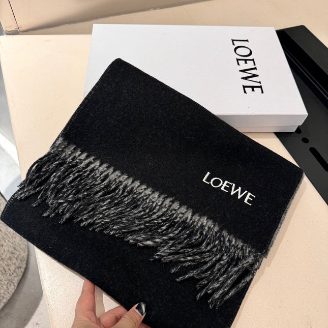 ANAGRAM DOUBLE-SIDED SCARF 182 CM IN BLACK MIX DOVE GRAY WOOL AND CASHMERE 357780