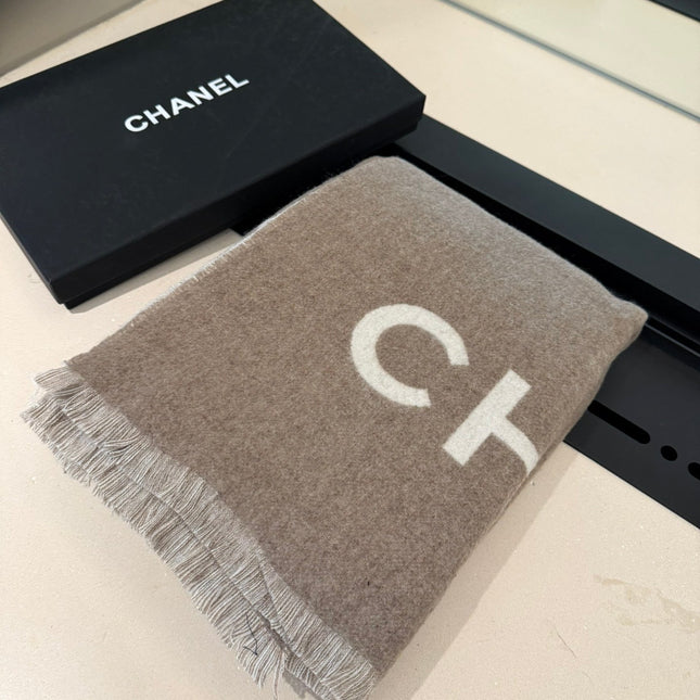SCARF 200 CM IN MEDIUM BROWN MIX WHITE CASHMERE AND WOOL 401298