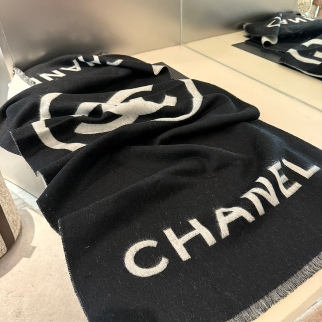 SCARF 200 CM IN BLACK MIX WHITE CASHMERE AND WOOL 401299