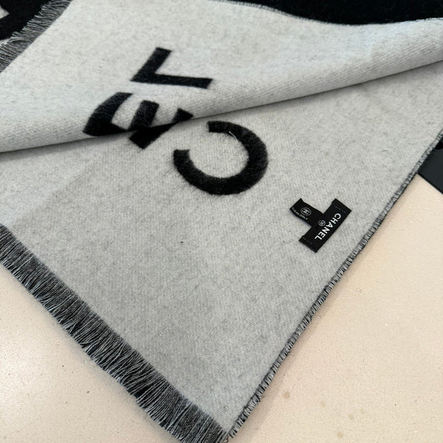 SCARF 200 CM IN BLACK MIX WHITE CASHMERE AND WOOL 401299